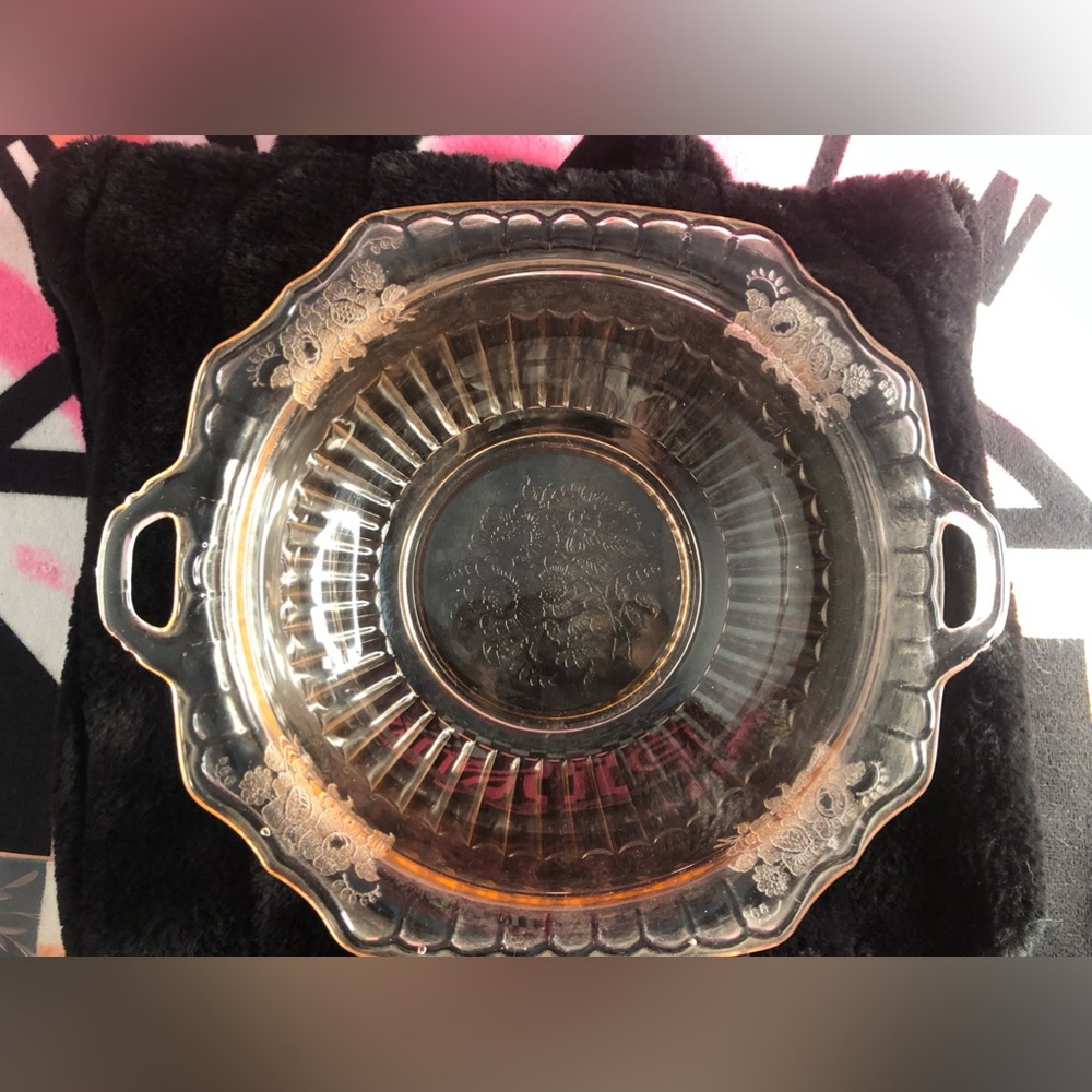 1930 Vintage Pink Depression Glass Bowl and Octagon Shaped Plate Set